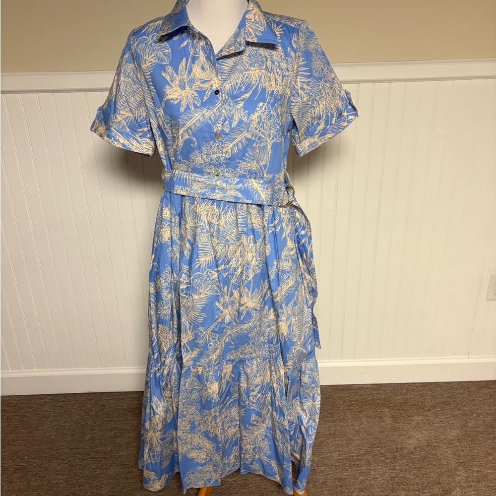 1. State Blue and Cream Floral Midi Dress